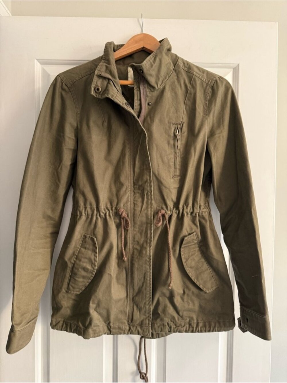 Per Se Women’s Cinch Waist Army Green Jacket Size S